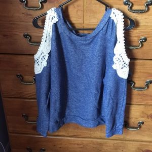 Blue and white cold shoulder shirt!